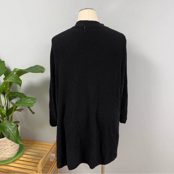 Old Navy Longline Open Front Sweater Plus 3X Black Cardigan Ribbed Cozy Pockets - Picture 5 of 9